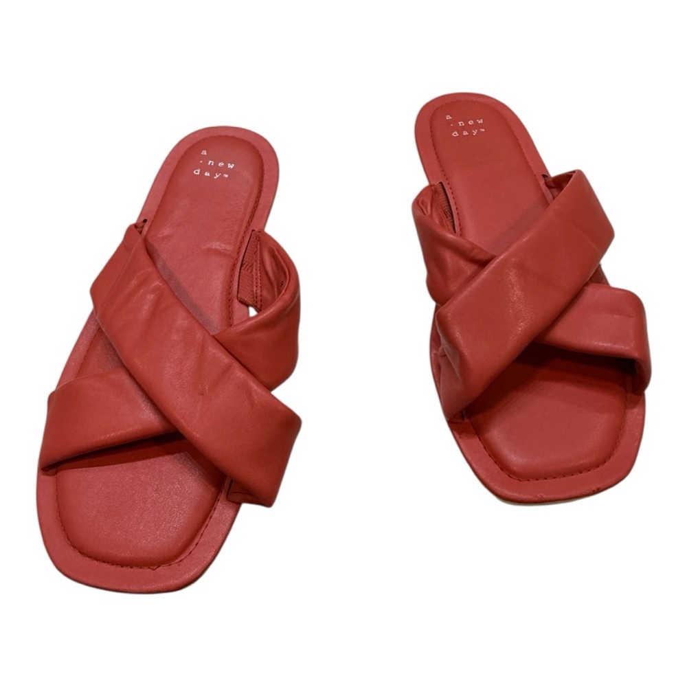 A New Day Red Sandals with Crossed Straps EUC CBOX6